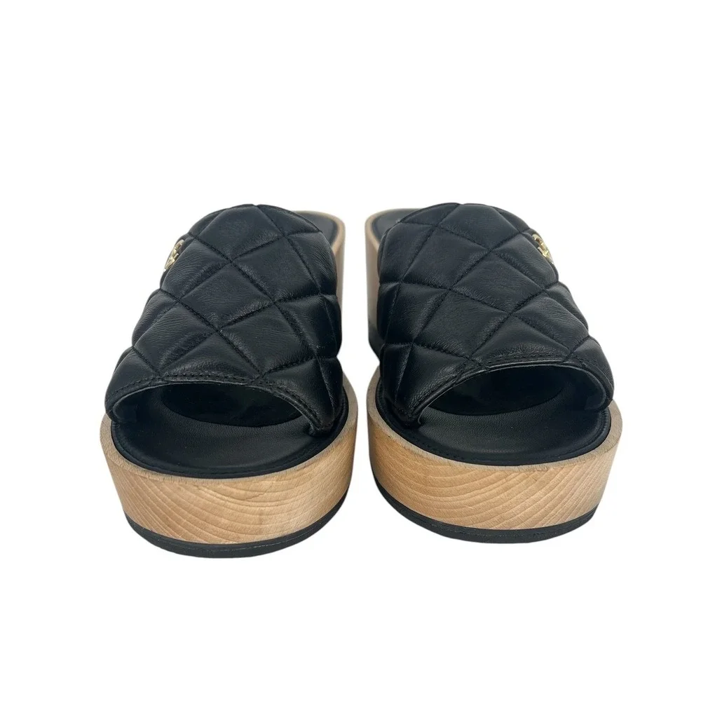 Chanel 2022 Cruise Quilted CC Platform Slide Sandals Black Size 40